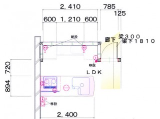 福岡市　キッチンリフォーム施工例　改装後平面図